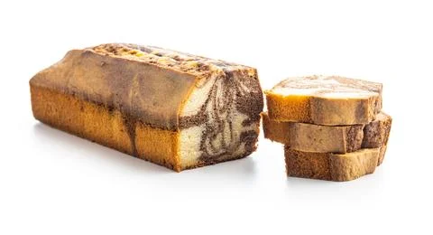 Marble sponge cake. Cake with cocoa and vanilla taste isolated on white bac.. Stock Photos