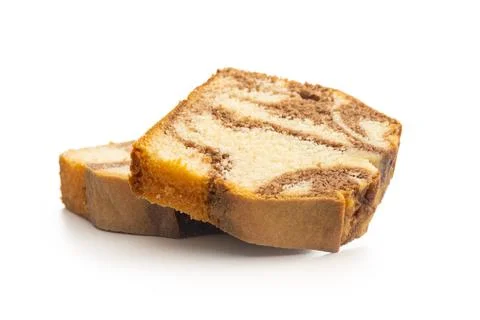 Marble sponge cake. Cake with cocoa and vanilla taste isolated on white bac.. Stock Photos