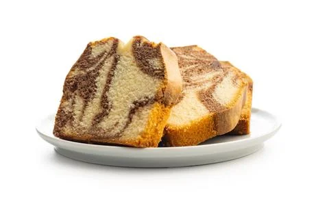 Marble sponge cake. Cake with cocoa and vanilla taste on plate isolated on .. Foto stock