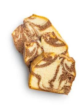 Marble sponge cake. Cake with cocoa and vanilla taste isolated on white bac.. Stock Photos