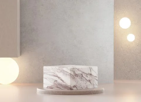 Marble square podium platform in a minimal scene background for product displ Stock Photos