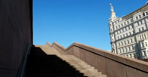 Marble staircase, Moskvoretsky bridge,  hotel Baltschug Kempinski Stock Footage 68913723
