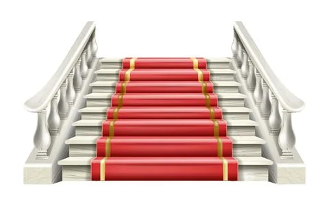 Marble staircase vector illustration, red carpet, 3D white stone stairs Ilustración de archivo