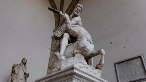 The marble statue of Hercules and the Centaur Nesso located in the Loggia dei Stock Footage 250186287
