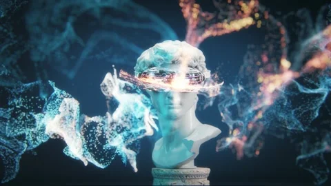 Marble statue wearing VR glasses Stock Footage 289062965