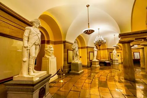 Marble Statues Columns First Floor Reflection US Capitol Crypt Washington DC Stock Photos