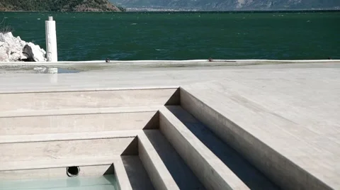 Marble Steps Into the Pool With Deep Shadows. 4K, Tilt Stock Footage 61329511