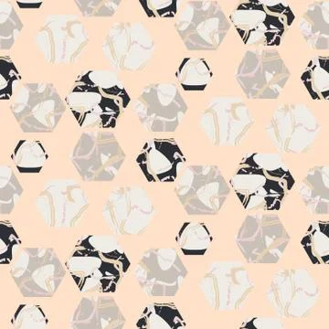 Marble stone hexagons seamless pale pink vector texture. イラスト素材