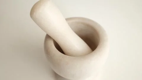 Marble stone mortar for herbs, condiments, nuts Stock Footage 321777749
