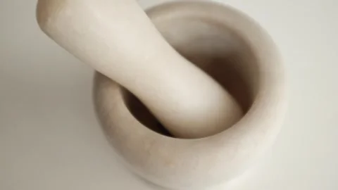Marble stone mortar for herbs, condiments, nuts Stock Footage 321777758