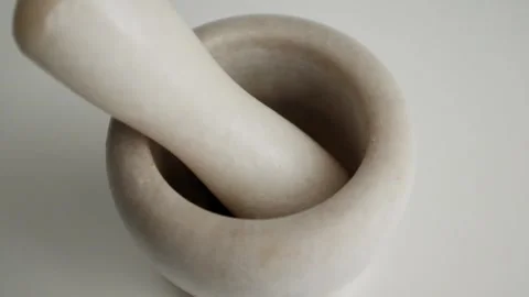 Marble stone mortar for herbs, condiments, nuts Stock Footage 321777767