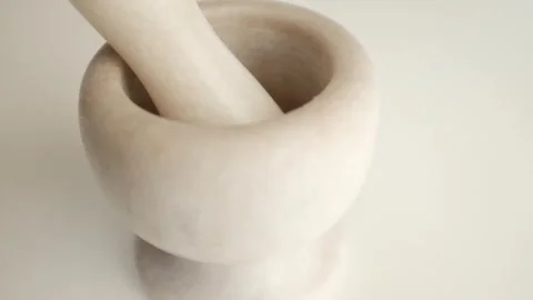 Marble stone mortar for herbs, condiments, nuts Stock Footage 321777769