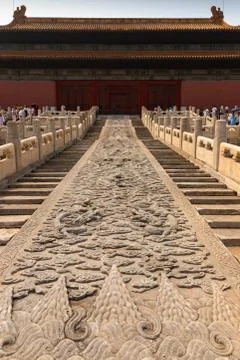 Marble structures and steps in Forbidden City landmark, Beijing, China on a s Stock Photos