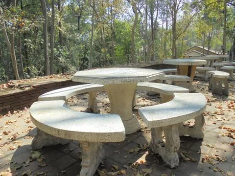 Marble table in the forest Stock Photos