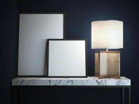 Marble table with two blank frames. 3d rendering Stock Illustration
