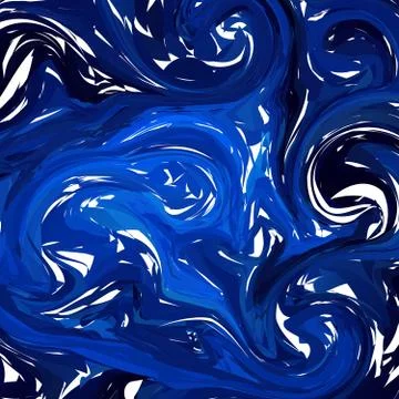 Marble texture. Handpainted waves. Vector abstract background in black, blue  Illustrazione stock