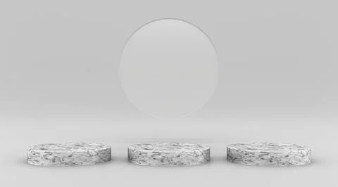 Marble texture platform and glass circle with white background 3d illustration Stock Illustration