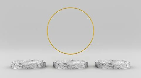Marble texture platform and gold circle with white background 3d illustration Stock Illustration