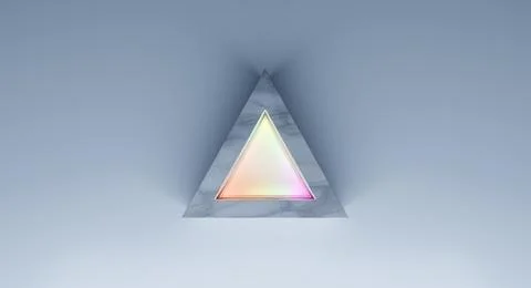 Marble triangle frame with glowing gradient light on blue background Foto stock