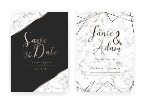 Marble wedding invitation card, Save the date wedding card, Modern card desig Stock Illustration