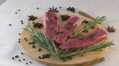 Marbled beef meat on the cutting board Stock Footage 104433294