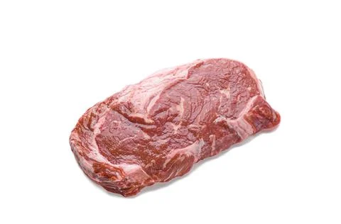 Marbled beef steak. View from above. White background. Isolated. Stock Photos