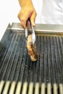 Marbled beef steaks grilled with pepper and bread Stock Photos