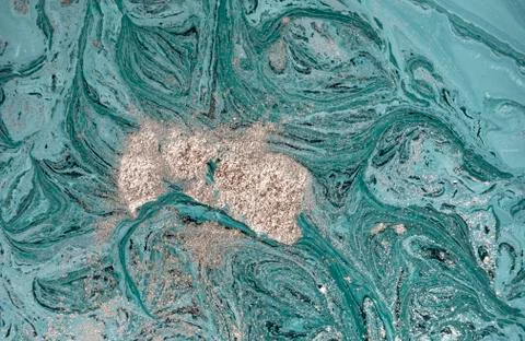 Marbled blue abstract background with golden sequins. Liquid marble ink pattern. イラスト素材
