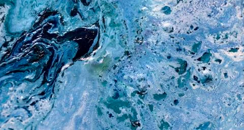 Marbled blue abstract background with golden sequins. Liquid marble ink pattern. イラスト素材
