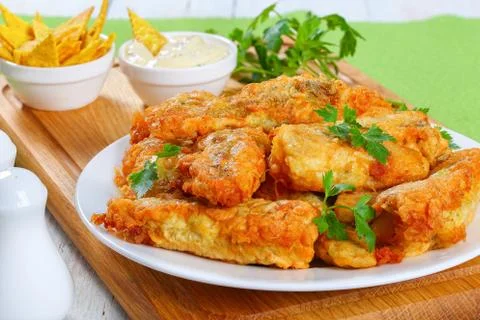 Marbled perches deep fried in batter Stock Photos