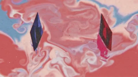 Marbled red fluid with sharp paper crystal shards Stock Footage 346778371