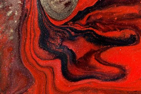 Marbled texture design imitation. Red and black marble pattern. Fluid art. Stock Illustration