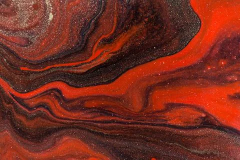 Marbled texture design imitation. Red and black marble pattern. Fluid art. Stock Illustration