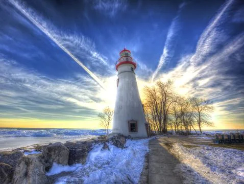 Marblehead lighthouse at sunrise Stock Photos