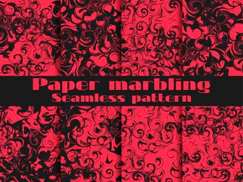 Marbling seamless pattern set. Marbled paper watercolor. Drawing Illustrazione stock
