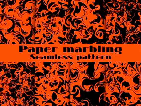 Marbling seamless pattern set. Marbled paper watercolor. Drawing on the wat.. Illustrazione stock