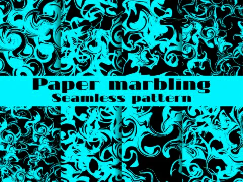 Marbling seamless pattern set. Marbled paper watercolor. Drawing on the wat.. Illustrazione stock