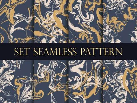 Marbling seamless pattern set. Watercolor marbling illustration. Vector Stock Illustration