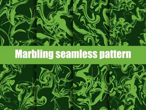Marbling seamless pattern set. Watercolor marbling vector illustration. Gre.. 스톡 일러스트