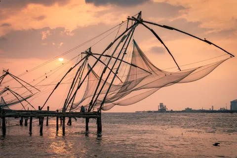 March 02, Kochi Fishing nets. Kerala - India Stock Photos