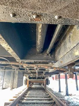 MARCH 1, 2021: VIEW UNDER TRAIN AT DUNDAS VALLEY CONSERVATION AREA. Stock Photos