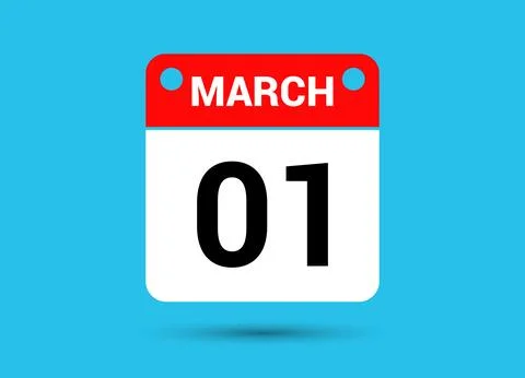 March 1 Calendar Date Flat Icon Day 1 Vector Illustration Illustrazione stock