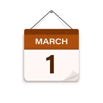 March 1, Calendar icon with shadow. Day, month. Meeting appointment time. Stock Illustration