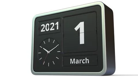 March 1 date on the flip clock calendar, 3d rendering Stock Illustration