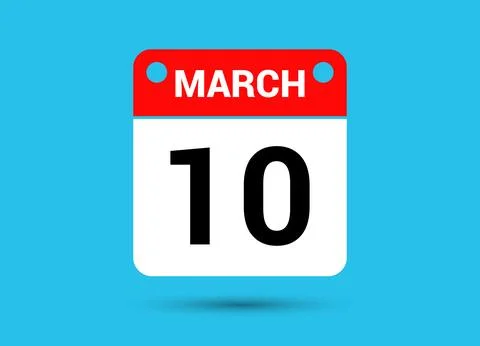 March 10 Calendar Date Flat Icon Day 10 Vector Illustration Illustrazione stock