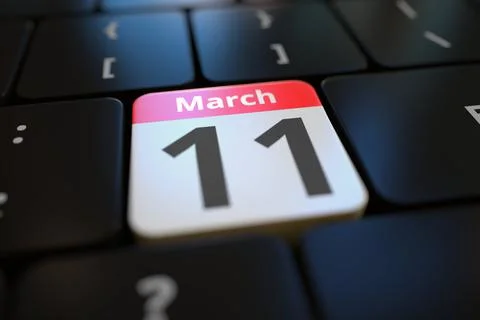 March 11 date on a keyboard key, 3d rendering Illustrazione stock