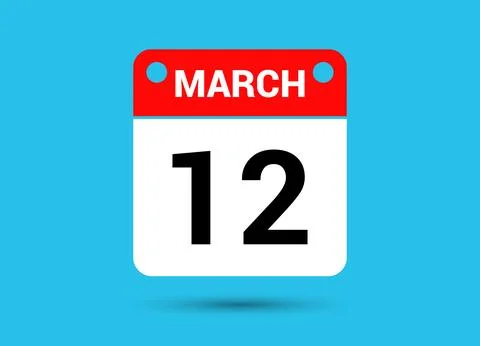 March 12 Calendar Date Flat Icon Day 12 Vector Illustration Illustrazione stock