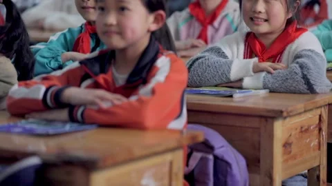 March 13, 2026: Elementary school students and teacher smiling in a classroom. Video stock 330637818