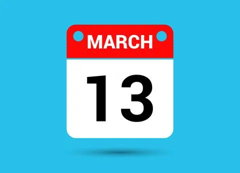 March 13 Calendar Date Flat Icon Day 13 Vector Illustration Illustrazione stock