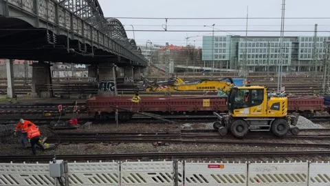 March 14, 2026. Munich, Germany. Munich Hackerbruecke area with road-rail 動画素材 336635352